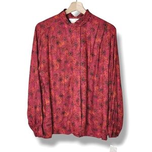 Pendleton Red Button Front Blouse Size 8 Drapey Holiday Feminine Top NWT